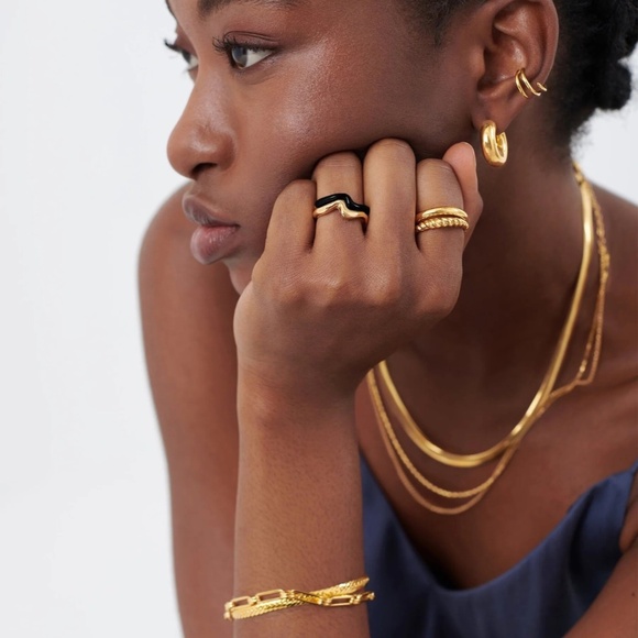 Missoma SQUIGGLE CURVE TWO TONE ENAMEL STACKING RING 18k gold plated women ring - Picture 2 of 9